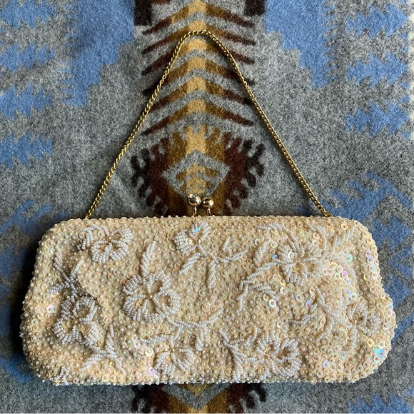 Handbags - Vintage Handmade Pearl Micro-Beaded Sequined Clutch Evening Purse